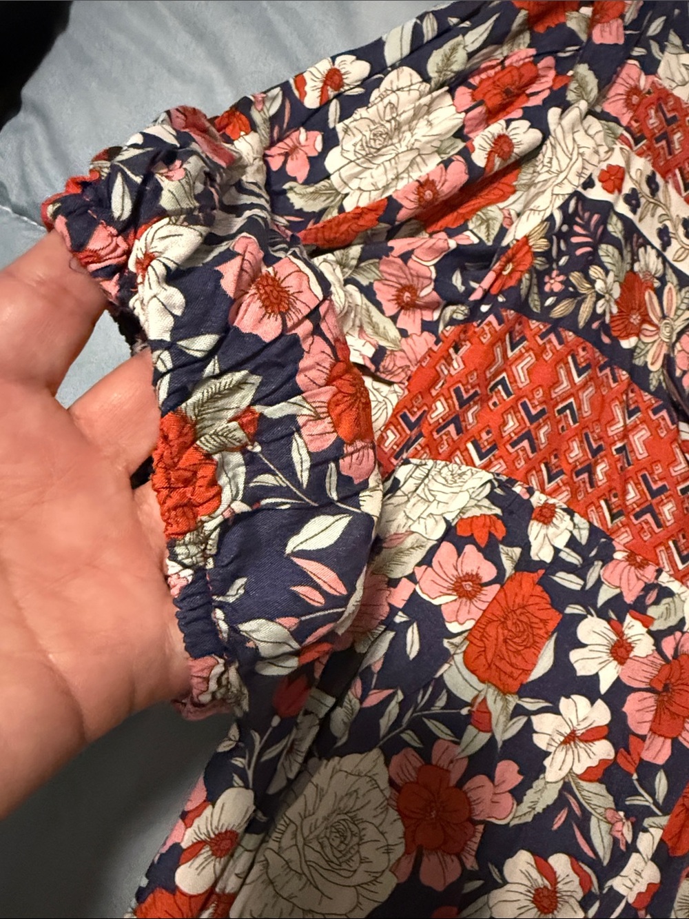 Women's Navy Floral Top with Red and White Accents - Picture 6 of 7